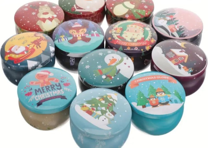 2 pcs 2.5oz Christmas Candle Tins with Lids - Festive Metal Jars for DIY Candle Making, Ideal Party Favor Containers & Home Decor, Perfect for Thanksgiving